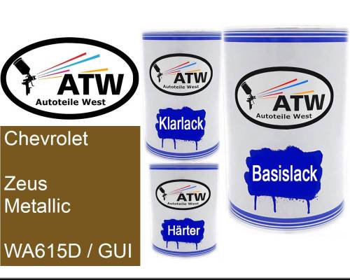 Chevrolet, Zeus Metallic, WA615D / GUI: 500ml Lackdose + 500ml Klarlack + 250ml Härter - Set, von ATW Autoteile West.